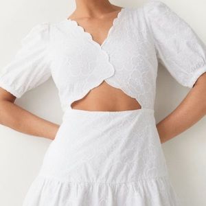 NWT & Other Stories Scalloped Cut-Out Mini Dress, White, size 12